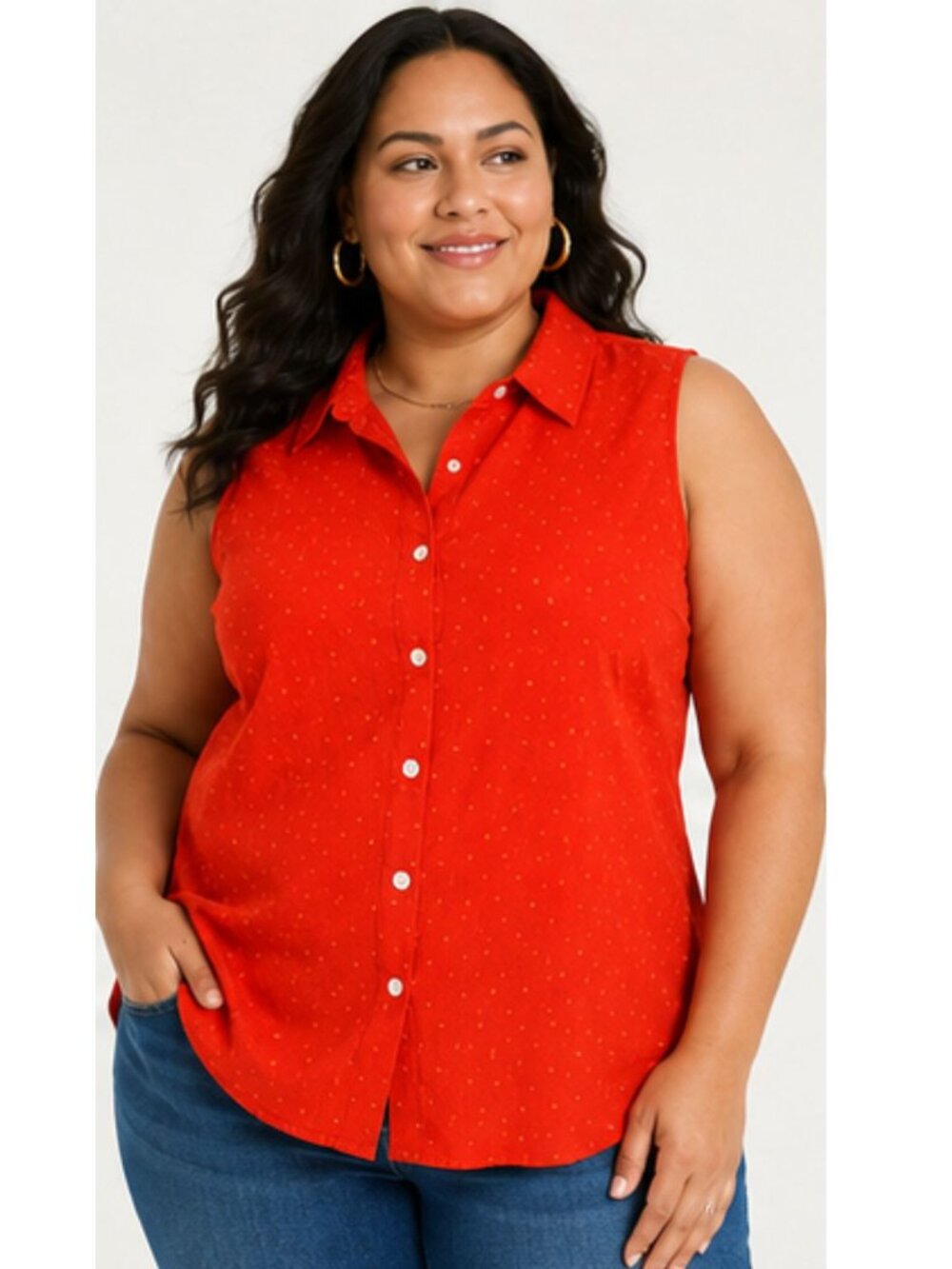Tommy Hilfiger Sleeveless Tie Back Blouse Red Swiss Dot Size 0X NWT